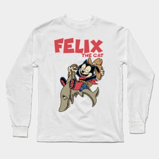 Felix The Cat - Cowboy Riding Shark Long Sleeve T-Shirt